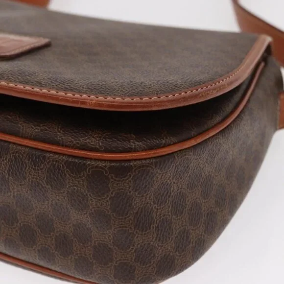 Authentic CELINE Macadam Canvas Shoulder Bag PVC Leather Brown Gold - Picture 6 of 16